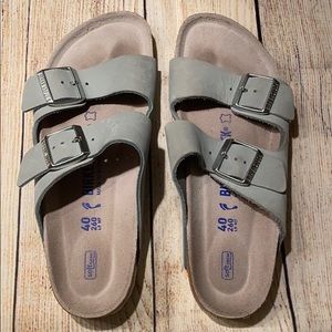 LIGHTLY WORN PASTEL BLUE SLIP ON BIRKENSTOCKS